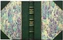 Hand-gilded, bound in half leather (green maroquin leather) with raised frets; marble paper cover on paste grounding